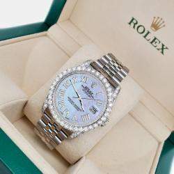 Rolex Custom Purple MOP 4.2CT Diamond Stainless Steel Datejust 116200 Automatic Men's Wristwatch 36mm
