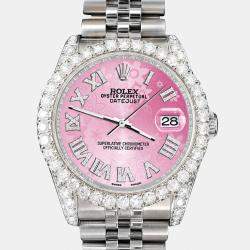 Rolex Custom Pink 4.2CT Diamond Stainless Steel Datejust 116200 Automatic Men's Wristwatch 36mm