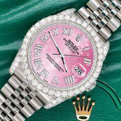 Rolex Custom Pink 4.2CT Diamond Stainless Steel Datejust 116200 Automatic Men's Wristwatch 36mm