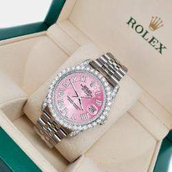 Rolex Custom Pink 4.2CT Diamond Stainless Steel Datejust 116200 Automatic Men's Wristwatch 36mm