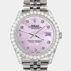 Rolex Custom Pink 3.9CT Diamond Stainless Steel Datejust 116200 Automatic Men's Wristwatch 36 mm
