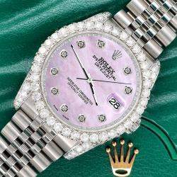 Rolex Custom Pink 3.9CT Diamond Stainless Steel Datejust 116200 Automatic Men's Wristwatch 36 mm
