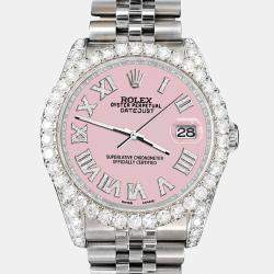Rolex Custom Orchid Pink 4.2CT Diamond Stainless Steel Datejust 116200 Automatic Men's Wristwatch 36 mm