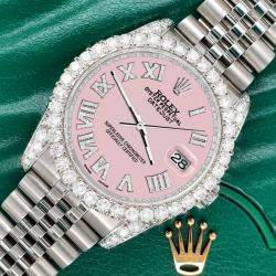 Rolex Custom Orchid Pink 4.2CT Diamond Stainless Steel Datejust 116200 Automatic Men's Wristwatch 36 mm