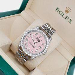 Rolex Custom Orchid Pink 4.2CT Diamond Stainless Steel Datejust 116200 Automatic Men's Wristwatch 36 mm