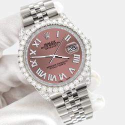 Rolex Custom Salmon 4.2CT Diamond Stainless Steel Datejust 116200 Automatic Men's Wristwatch 36 mm