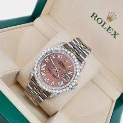 Rolex Custom Salmon 4.2CT Diamond Stainless Steel Datejust 116200 Automatic Men's Wristwatch 36 mm