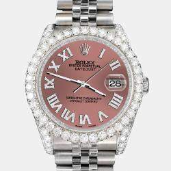 Rolex Custom Salmon 4.2CT Diamond Stainless Steel Datejust 116200 Automatic Men's Wristwatch 36 mm