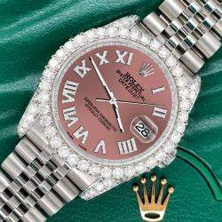 Rolex Custom Salmon 4.2CT Diamond Stainless Steel Datejust 116200 Automatic Men's Wristwatch 36 mm