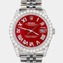 Rolex Custom Red MOP 4.2CT Diamond Stainless Steel Datejust 116200 Automatic Men's Wristwatch 36 mm