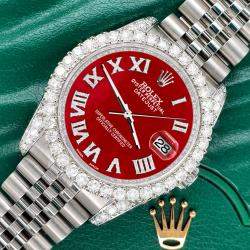 Rolex Custom Red MOP 4.2CT Diamond Stainless Steel Datejust 116200 Automatic Men's Wristwatch 36 mm