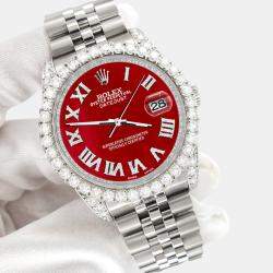 Rolex Custom Red MOP 4.2CT Diamond Stainless Steel Datejust 116200 Automatic Men's Wristwatch 36 mm