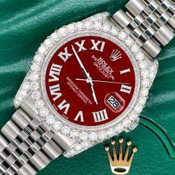 Rolex Custom Imperial Red 4.2CT Diamond Stainless Steel Datejust 116200 Automatic Men's Wristwatch 36 mm