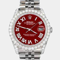 Rolex Custom Imperial Red 4.2CT Diamond Stainless Steel Datejust 116200 Automatic Men's Wristwatch 36 mm