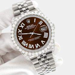 Rolex Custom Chocolate 4.2CT Diamond Stainless Steel Datejust 116200 Automatic Men's Wristwatch 36 mm