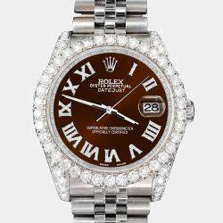 Rolex Custom Chocolate 4.2CT Diamond Stainless Steel Datejust 116200 Automatic Men's Wristwatch 36 mm