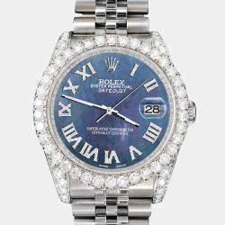 Rolex Custom Black 4.2CT Diamond Stainless Steel Datejust 116200 Automatic Men's Wristwatch 36 mm