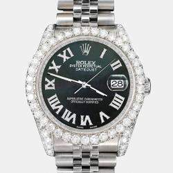 Rolex Custom Black MOP 4.2CT Diamond Stainless Steel Datejust 116200 Automatic Men's Wristwatch 36 mm
