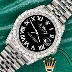 Rolex Custom Black 4.2CT Diamond Stainless Steel Datejust 116200 Automatic Men's Wristwatch 36 mm