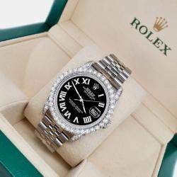 Rolex Custom Black 4.2CT Diamond Stainless Steel Datejust 116200 Automatic Men's Wristwatch 36 mm