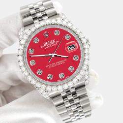 Rolex Custom Scarlet Red 3.9CT Diamond Stainless Steel Datejust 116200 Automatic Men's Wristwatch 36 mm