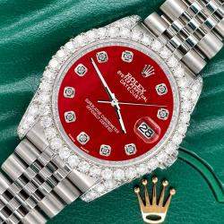 Rolex Custom Red MOP 3.9CT Diamond Stainless Steel Datejust 116200 Automatic Men's Wristwatch 36 mm