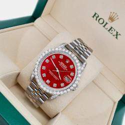 Rolex Custom Red MOP 3.9CT Diamond Stainless Steel Datejust 116200 Automatic Men's Wristwatch 36 mm