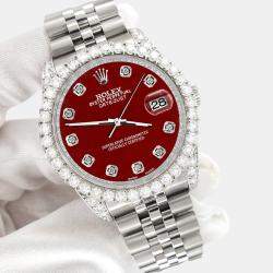 Rolex Custom Imperial Red 3.9CT Diamond Stainless Steel Datejust 116200 Automatic Men's Wristwatch 36 mm
