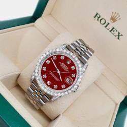 Rolex Custom Imperial Red 3.9CT Diamond Stainless Steel Datejust 116200 Automatic Men's Wristwatch 36 mm