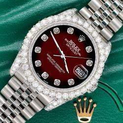 Rolex Custom Maroon 3.9CT Diamond Stainless Steel Datejust 116200 Automatic Men's Wristwatch 36 mm