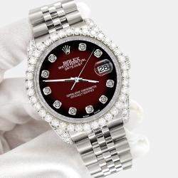 Rolex Custom Maroon 3.9CT Diamond Stainless Steel Datejust 116200 Automatic Men's Wristwatch 36 mm