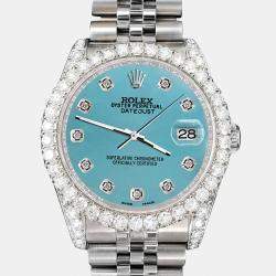 Rolex Custom Turquoise 3.9CT Diamond Stainless Steel Datejust 116200 Automatic Men's Wristwatch 36 mm