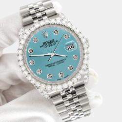 Rolex Custom Turquoise 3.9CT Diamond Stainless Steel Datejust 116200 Automatic Men's Wristwatch 36 mm