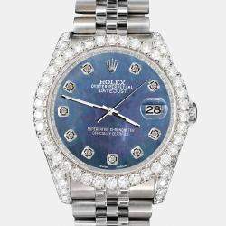 Rolex Custom Black 3.9CT Diamond Stainless Steel Datejust 116200 Automatic Men's Wristwatch 36 mm