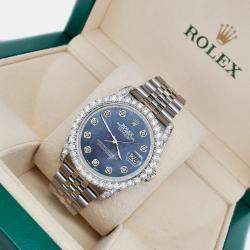 Rolex Custom Black 3.9CT Diamond Stainless Steel Datejust 116200 Automatic Men's Wristwatch 36 mm
