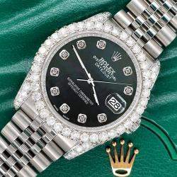 Rolex Custom Black MOP 3.9CT Diamond Stainless Steel Datejust 116200 Automatic Men's Wristwatch 36 mm