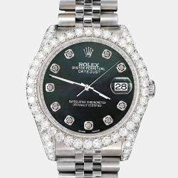 Rolex Custom Black MOP 3.9CT Diamond Stainless Steel Datejust 116200 Automatic Men's Wristwatch 36 mm