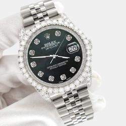 Rolex Custom Black MOP 3.9CT Diamond Stainless Steel Datejust 116200 Automatic Men's Wristwatch 36 mm