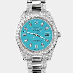 Rolex Custom Turquoise 10.65CT Diamond Stainless Steel Datejust II 116300 Automatic Men's Wristwatch 41 mm