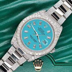 Rolex Custom Turquoise 10.65CT Diamond Stainless Steel Datejust II 116300 Automatic Men's Wristwatch 41 mm