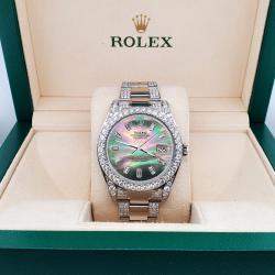 Rolex Custom Black MOP 10.65CT Diamond Stainless Steel Datejust II 116300 Automatic Men's Wristwatch 41 mm