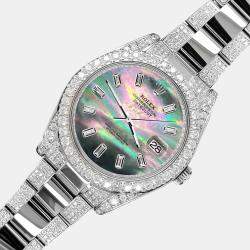 Rolex Custom Black MOP 10.65CT Diamond Stainless Steel Datejust II 116300 Automatic Men's Wristwatch 41 mm