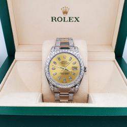 Rolex Custom Champagne 10.65CT Diamond Stainless Steel Datejust II 116300 Automatic Men's Wristwatch 41 mm