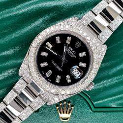 Rolex Custom Black 10.65CT Diamond Stainless Steel Datejust II 116300 Automatic Men's Wristwatch 41 mm