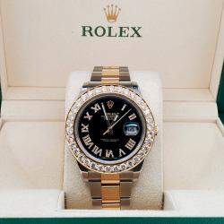 Rolex Custom Black 5.5CT Diamond 18k Yellow Gold Stainless Steel Datejust II 116333 Automatic Men's Wristwatch 41 mm