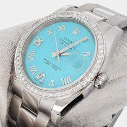 Rolex Custom Turquoise Diamond Stainless Steel Datejust 116200 Automatic Men's Wristwatch 36 mm