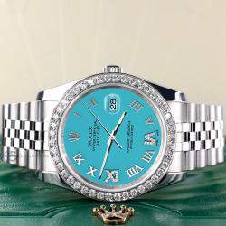 Rolex Custom Turquoise Diamond Stainless Steel Datejust 116200 Automatic Men's Wristwatch 36 mm