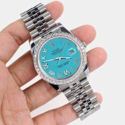 Rolex Custom Turquoise Diamond Stainless Steel Datejust 116200 Automatic Men's Wristwatch 36 mm