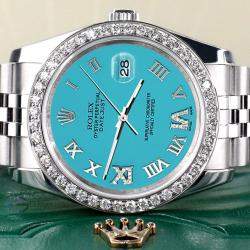 Rolex Custom Turquoise Diamond Stainless Steel Datejust 116200 Automatic Men's Wristwatch 36 mm