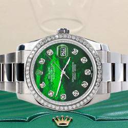 Rolex Custom Green MOP Diamond Stainless Steel Datejust 116200 Automatic Men's Wristwatch 36 mm